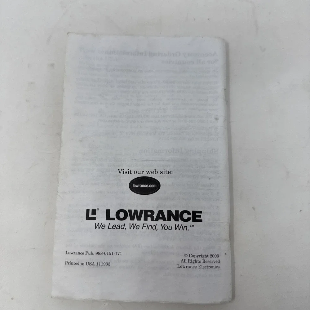 Lowrance X125 X126DF X135 X136DF Fish Finding & Depth Sounding Operations Manual